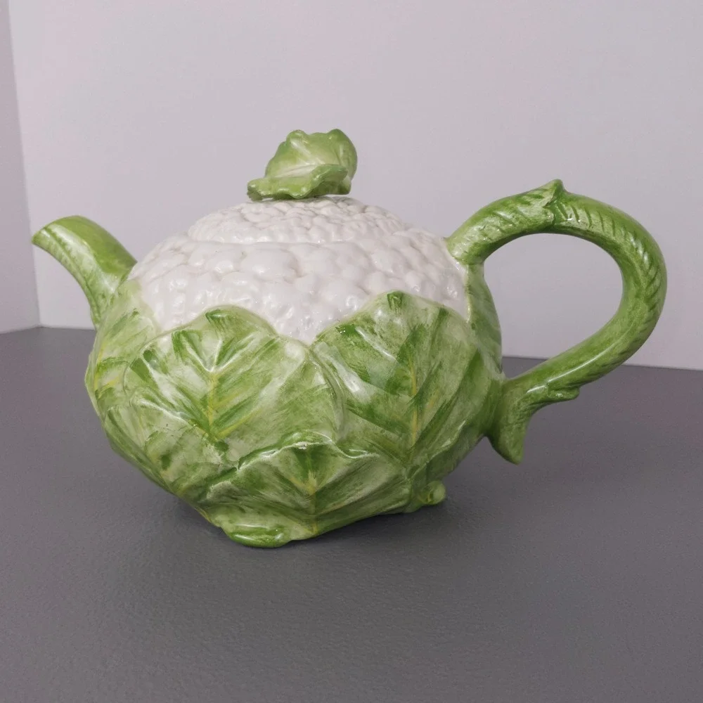 Fitz and Floyd Cauliflower Teapot Vintage 1985 Ceramic Vegetable Cottage Kitsch